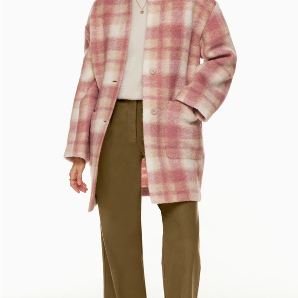 Wilfred Free Aritzia Elm Long wool jacket in pink plaid - Picture 3 of 11